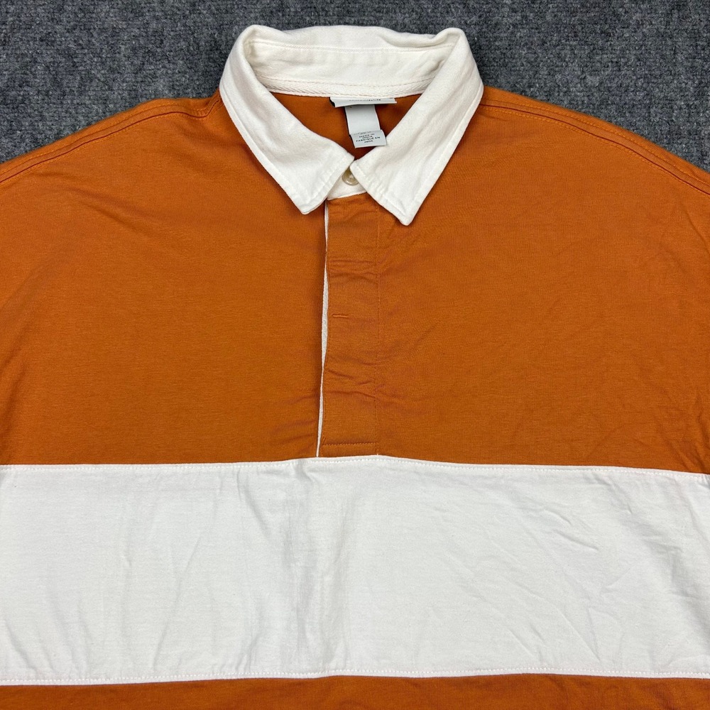 H&M Rugby Polo Shirt Mens M Orange White Colorblock Oversized Fit Cotton